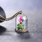 Dried Wild Flower Glass Pendant Antique Necklace