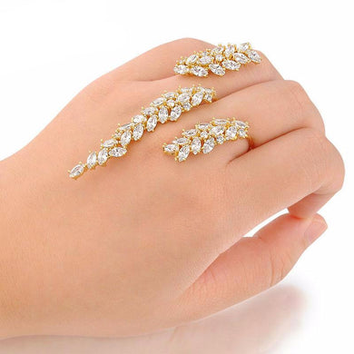 Unique Crystals Through Fingers Cuff Ring