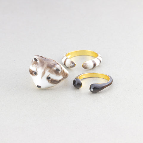 Three Sets of Retro Raccoon Animal Rings
