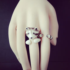 Three Sets of Retro Raccoon Animal Rings