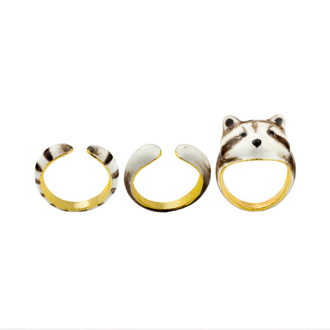Three Sets of Retro Raccoon Animal Rings