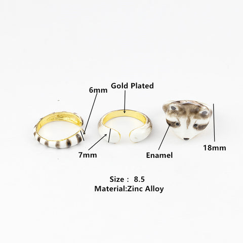 Three Sets of Retro Raccoon Animal Rings