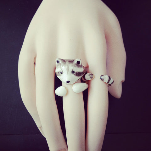 Three Sets of Retro Raccoon Animal Rings