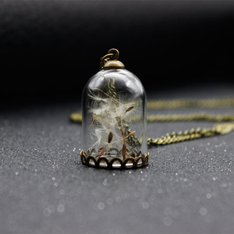 Antique & Romantic Dandelion Wish On A Bottle Pendant