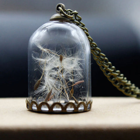 Antique & Romantic Dandelion Wish On A Bottle Pendant